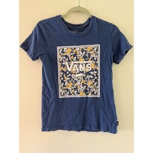 Vans Off The Wall Floral Logo Tee Womens XSmall Blue Skateboarding